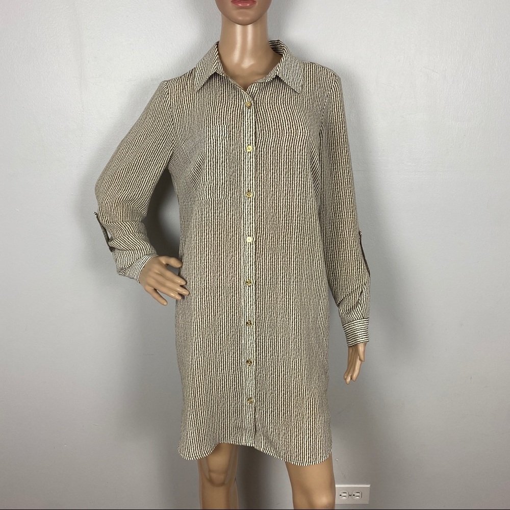 NEW MICHAEL MICHAEL KORS BEIGE STRIPED SHIRT DRESS - Picture 2 of 5